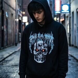 Gnarcotic M Street Addict Terminator Skull Hoodie Black Men M Grunge Tech